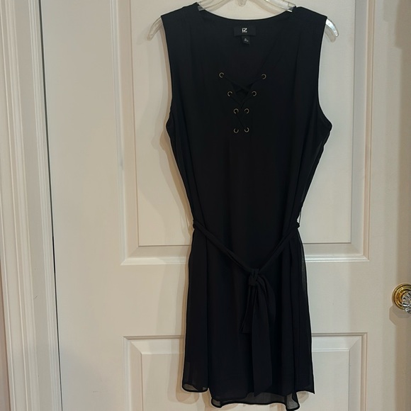 Black lined dress with sheer overlay and tie belt New without tags.Size XL - Picture 1 of 10